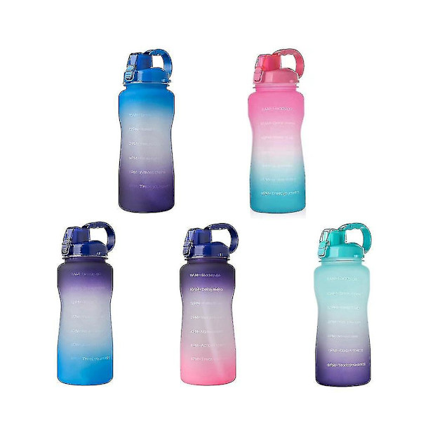 Suuri kapasiteetti 3.8/2L BPA-vapaa Tritan-urheiluvälipullo aikamerkinnällä, kannettava kuntoilukannu 3.8L violetti ja sininen
