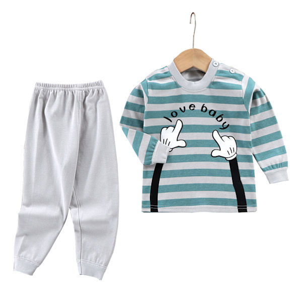 Barn Pyjamas Rund Hals Långärmad Mjuk Andningsbar Söt Bomull Barn Sovkläder Set för Pojkar Flickor 90cm/35.4in