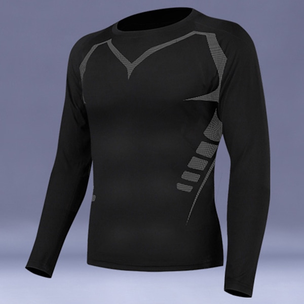 Tränings-Sweatshirt för Män, Tight, Långärmad, Snabbtorkande, Sport, Utomhuslöpning, Fitnesskläder, Svart, M