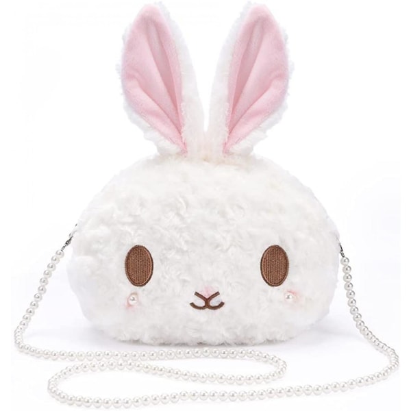 Kawaii Bunny Crossbody -laukku, sarjakuva Pehmo Rabbit Girls -lompakot, söpö Lolita-käsilaukku lapsille, teini-ikäisille, ihana pörröinen eläinkukkaro (helmiketju),