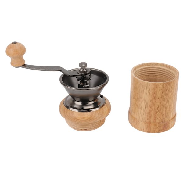 Kaffe Kvern Manuell Eik Rustfritt Stål Retro Ergonomisk Sveiv Håndtak Konisk Sliping Kjerne Bærbar Kaffe Bønne Kvern Lys Farge