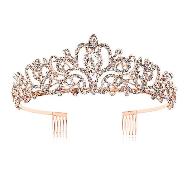 Krystalkrone med rhinstenskam - rosaguld hvid diamant, ideel til brudekrone, bryllupsbal, prinsessefestkonkurrencer