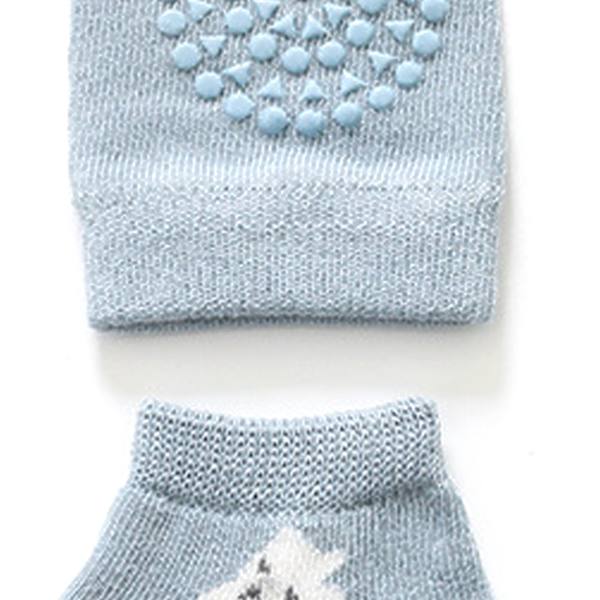 Baby Knäskydd Strumpor Set Mjuk Bomull Förhindra Halkpunkter Krypande Knä Fotskydd Blå L 2-4 År Gammal