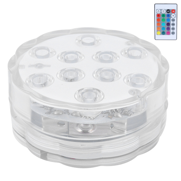 7cm/2.8in 16-farvet LED-pool lys RGB undervandslampe med 24-tasters fjernbetjening 10 lampeperler