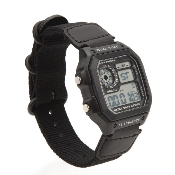 Digital watch Lysande vattentät multi retrostil fyrkantig elektronisk watch svart