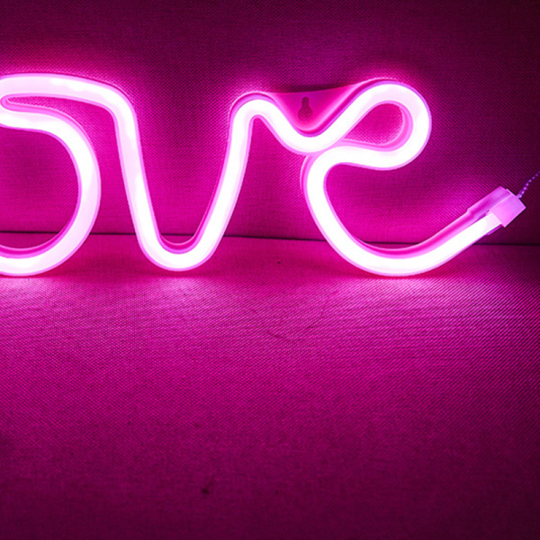 LED Love Neon-skilt PS-tavle og akryl Love-skiltlampe med hull for oppheng til bekjennelse Ekteskapsforslag Rosa Batteridrevet