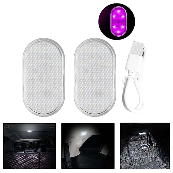 2 st LED-sensorlampor för bilens inredning, USB-uppladdningsbara, beröringsbrytare, automatisk trådlös stämningsbelysning, nattläslampa, inredningsbelysning