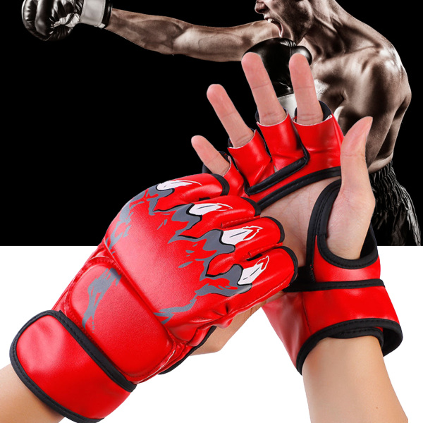 Boksehandsker med halvfinger Boksesæk Åben håndflader Kickboxing Sparringhandsker til mænd Kvinder Boksning Træning Rød