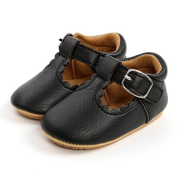 Baby Sandaler Læder Overdel Gummisål Anti Slip Blød Komfortabel Let Åndbar Toddler Gå Sko Sort 12cm/4.7in (til 6 til 12 måneder)