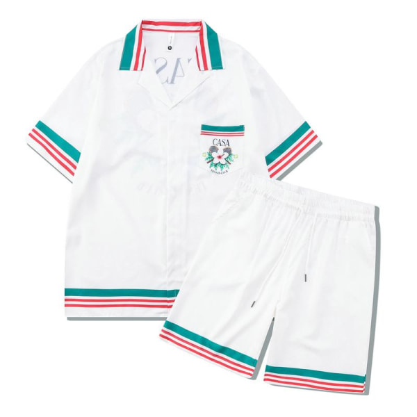 Stadium Print Casablanca Tennis Club kortärmad skjorta och shorts set, unisex för sommaren, casual hiphop hawaiiansk strandstil CA17 M