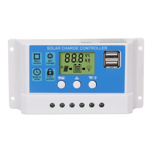 PWM Solar Charge Controller Panel Intelligent Regulator Justerbar LCD-skärm 2 USB-port 12V 24V Vit 30A