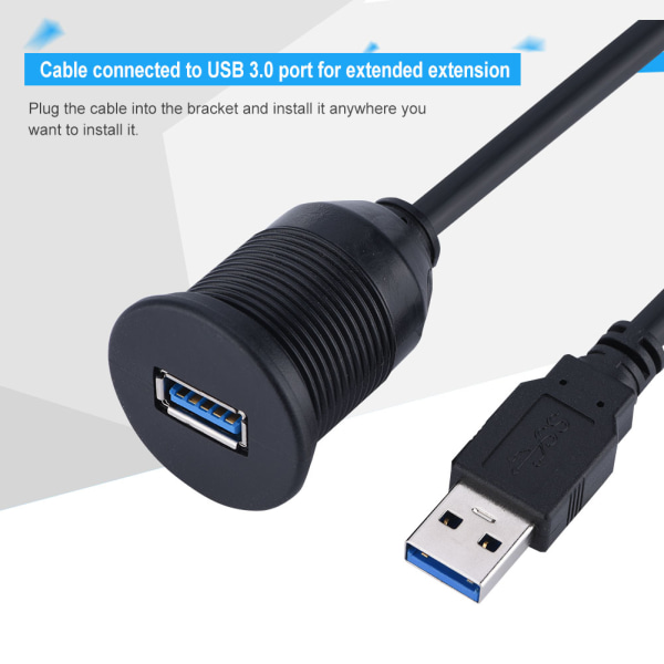 USB 3.0-monteringskabelUSB-förlängningsspolning, instrumentbräda, panelmonterad kabel, för bil, båt, motorcykel (1M)