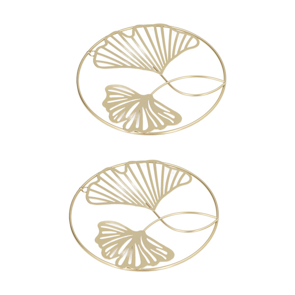 2 st guld väggdekor järnkonst 3D stereo ginkgo blad väggskulptur för soffa bakgrund entré matsal studie
