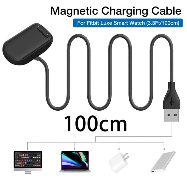 Magnetisk USB-opladerkabel Kompatibel til Fitbit Luxe Armbånd Oplader Datakabel 100CM Strap Oplader Kompatibel til Fitbit Luxe Smart Watch