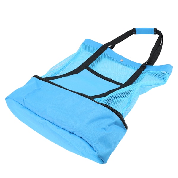 Mesh Strandveske Multifunksjon Mesh Design Topp Glidelås Hold Friskhet Holdbar Stoff Strandveske for Strand Hage Camping Blå
