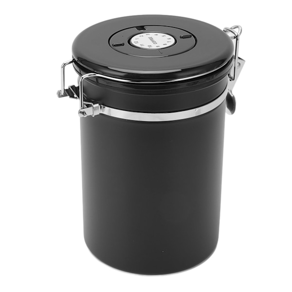 Kaffebeholder i rustfrit stål med lufttæt beholder til kaffe med 30 ml ske og datosporing, kaffekande til opbevaring af 1,8 l, sort