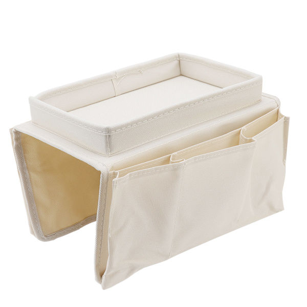 Sofa Bakke Foldbar Arm Opbevaring Holder Bord 600D Oxford Klud Sidelommer til Sofa Beige