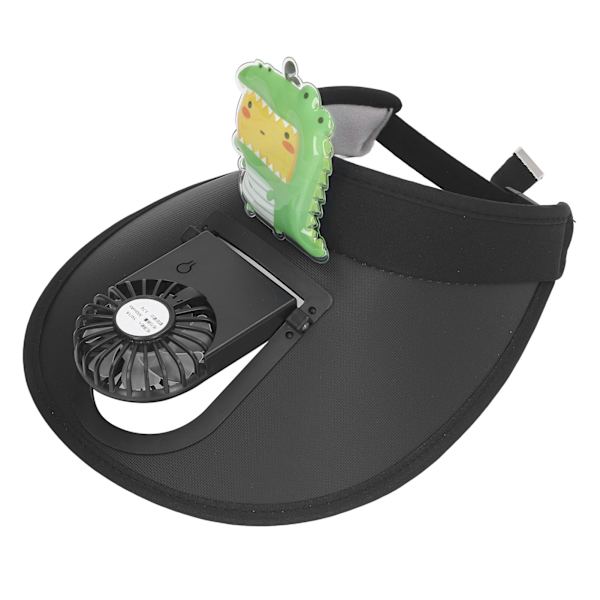 Lasten kesäaurinkohattu tuulettimella, söpö piirretty aurinkosuojaus, USB-lataus, viilentävä aurinkohattu, dinosaurus, musta