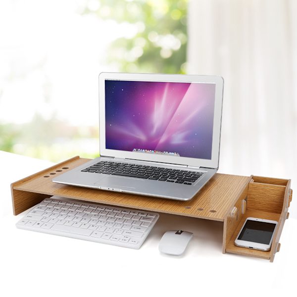 Gör-det-själv Office Desktop Monitor Riser Förvaringslåda Träställ PC Laptop Stativ Organizer(körsbärsträ)