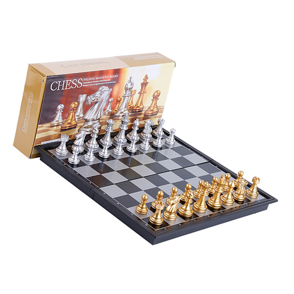 Magnetiskt Reseschack, Vikbart, Bärbart, Pedagogiskt, Guld- och Silverimitationsporslin, Reseschackspel