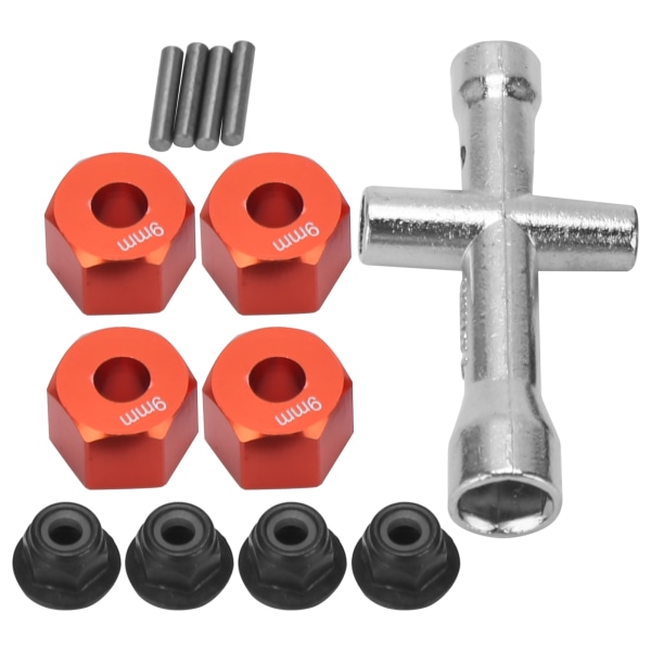 12 mm Hex-navadapter 9 mm tjock M4 Flänslåsmuttrar Set för 1/10 RC CarRed