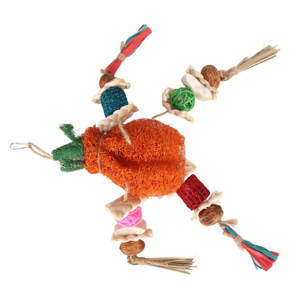 Papegojtuggleksaker för att lindra tristess, rengöra tänder, tuggfasta, säkra, hängande, färgglada, loofah, majs, fågel leksak