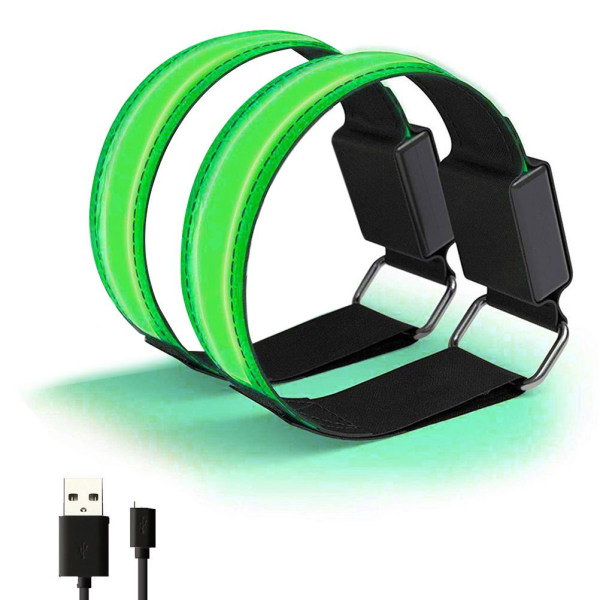 2kpl LED-rannekoru USB ladattava heijastinnauha säädettävä turvavalaisuvarsinauhat ulkolenkille Juoksupyöräilyurheiluun