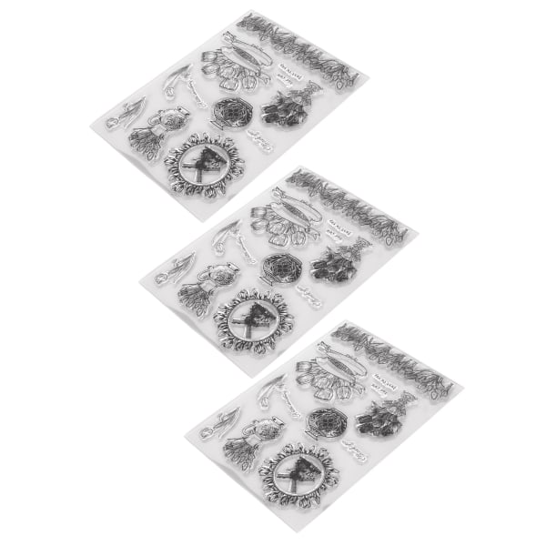 3 stk klart stempel Unik design Resirkulerbare transparente pregingstempler for DIY Scrapbook Crafts