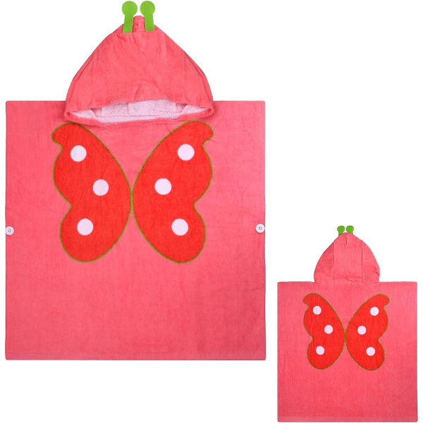Sommerfugl-poncho-håndkle med hette i myk bomull for barn - Absorberende håndkle, badehåndkle, strand- og bassenghåndkle