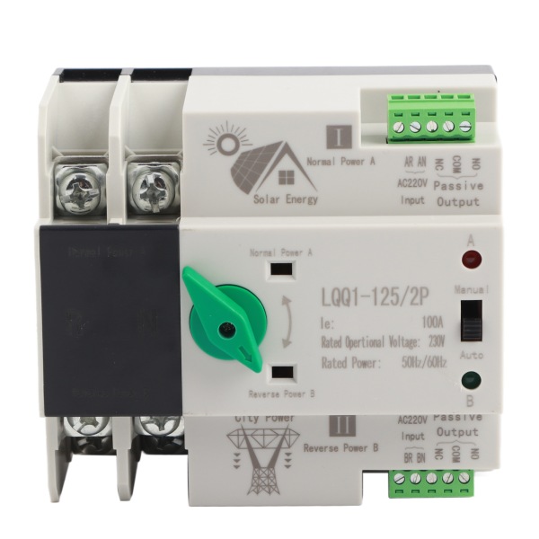Dual Power Automatic Transfer Switch 2P Millisecond Circuit Fast Controller AC230V 100A Household PV