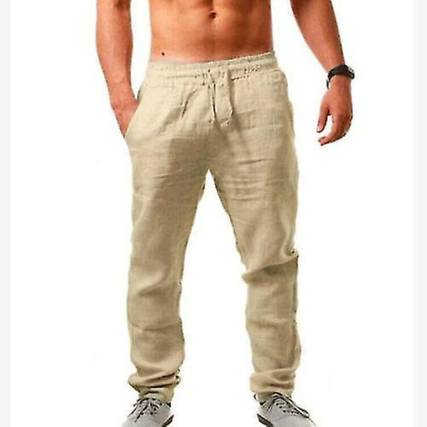 Avslappnade herrbyxor i bomull och linne, Harem Beach Yoga-byxor XL Khaki