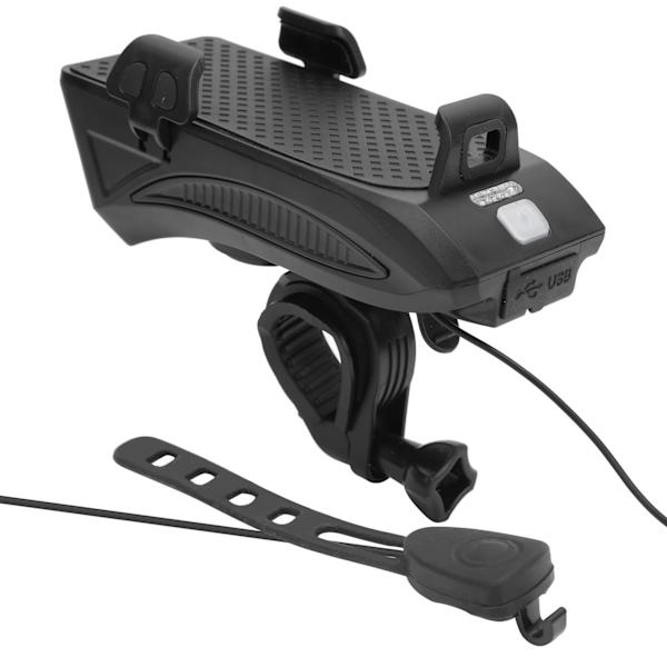 4 i 1 Cykelstyr Forlygte Mobiltelefon Holder med Horn og USB Oplader Sort