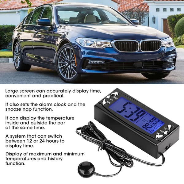12V Digital Biltermometer Fordonsklocka LCD Temperaturmätare Larmfunktion CT23