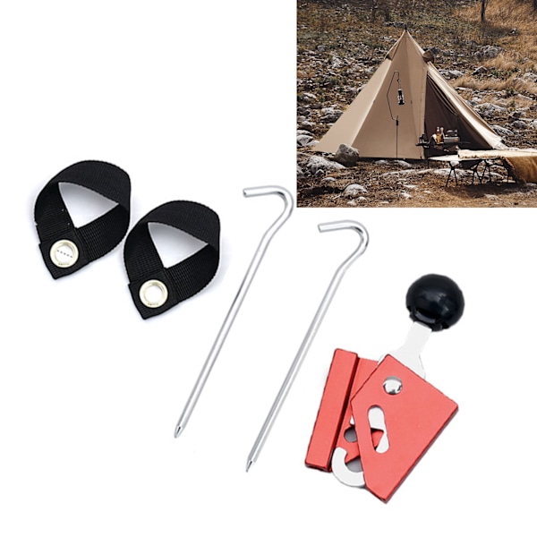Tältstödssats med justerbar tumme i aluminiumlegering för utomhuscamping 8mm Röd