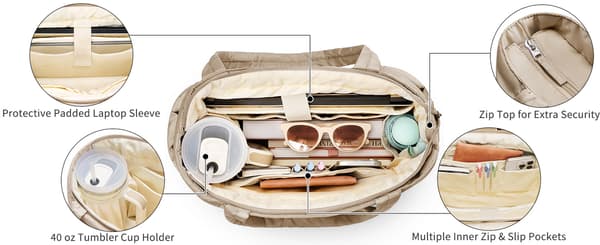 Stor Puffer Tote Bag for kvinner 15,6 \" Laptopveske, 20L Hvit White