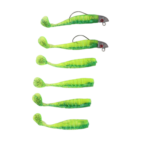 6st Fiskebete Mjuk Premium Hållbar Silikon Miljövänlig 3D-ögon Naturtrogna rörelsefiskedragOil Green