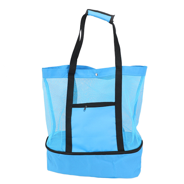 Mesh Strandtaske Multifunktion Mesh Design Top Lynlås Hold Friskhed Holdbar Stof Strand Tote til Strand Have Camping Blå