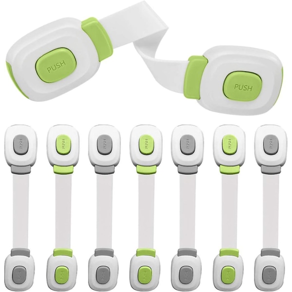 Sett med 8 barnesikringslåser for barnesikring - Ingen verktøy nødvendig - 4 grå + 4 grønne