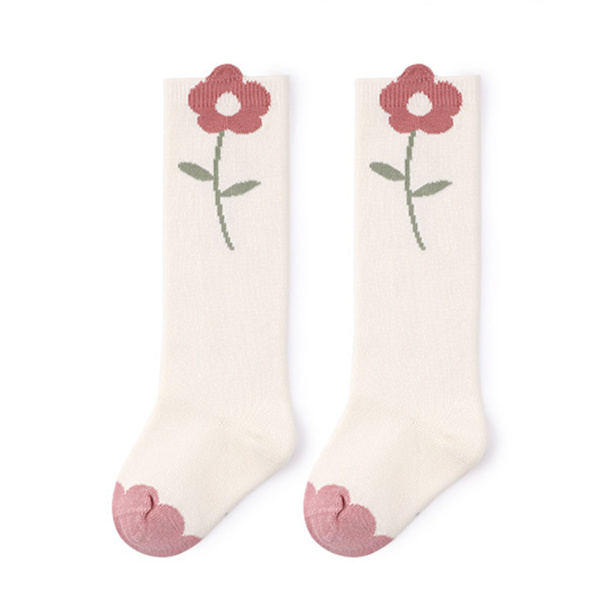 Bebisstrumpor med tecknad blomma, mjuka elastiska andningsbara strumpor för hemmet, storlek S (fotlängd 4,7 till 5,9 tum), ålder 1 till 3 år