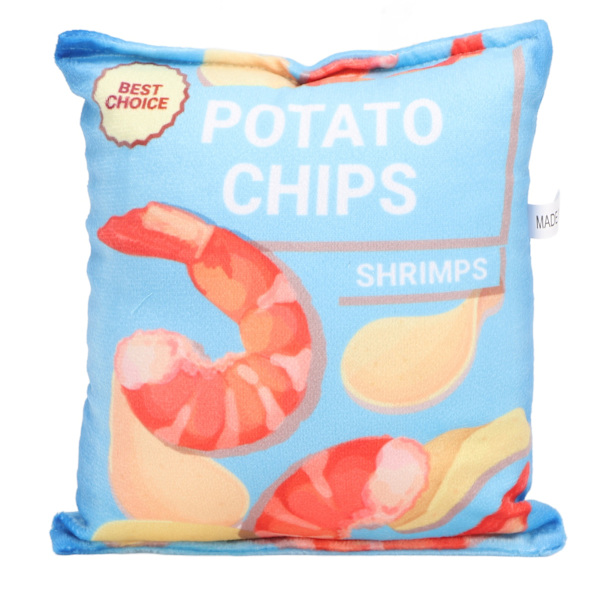 Potatischips Plysch Hundeleksak Inbyggd Raslande Pappersbitresistent Pipande Snacksäck Hundeleksak för Valp Färsk Räka Blå