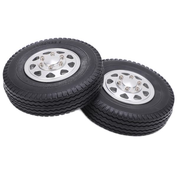 2st Metall Främre Nav med 22mm Bredd Gummidäck för Tamiya 1/14 RC Trailer Traktor Lastbil Silver