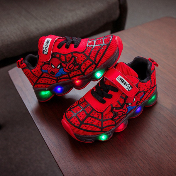 Børnesko drenge sportssko mesh enkeltsko LED lys sko (rød 28 yards)