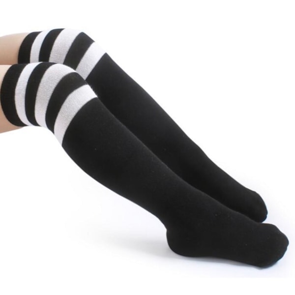 Jente Knee High Sokker Stripe Style Myk Pustende Slitesterk Bredt Brukt Barn Kompresjonssokker for Dans Sport Hvit på Svart