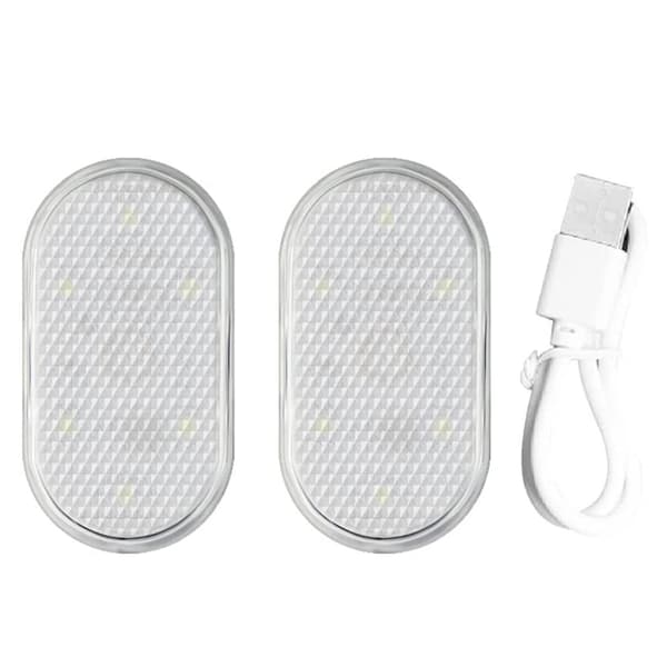 2 stk LED-sensorlys for bilinteriør, USB-oppladbart, berøringsbryter, trådløst stemningslys, nattleselys, bilinteriørlys