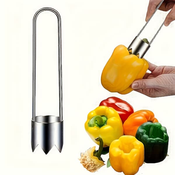Frugt-/grøntsagskernefjerner i rustfrit stål, kernefjerner til peberfrugter, æbler/pærer/tomater/peberfrugter Silver Core Remover