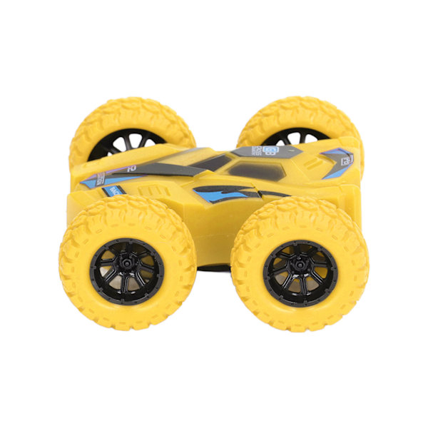 Dubbelsidig dra tillbaka bil friktionsdriven 4 stora däck 360 graders roterande mini flips tröghetsstuntbil gul