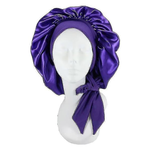 Silkehætte Satinhætte til sovehætte med bånd nat Dark Purple
