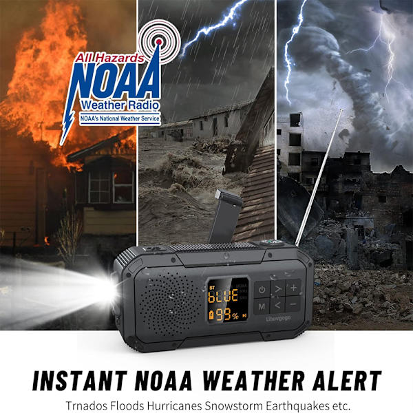 2000mAh Nödradio Solar Handvev Radio AM/FM/WB/NOAA Multifunktionsradio Nödficklampa Power Bank, Röd