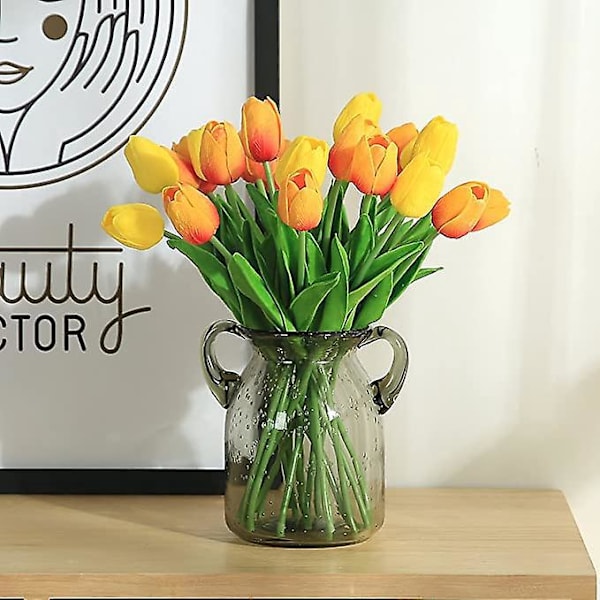 Ekte berørings kunstige tulipaner - 10 stk oransje tulipanblomster for bryllup, hjem og hagedekorasjon