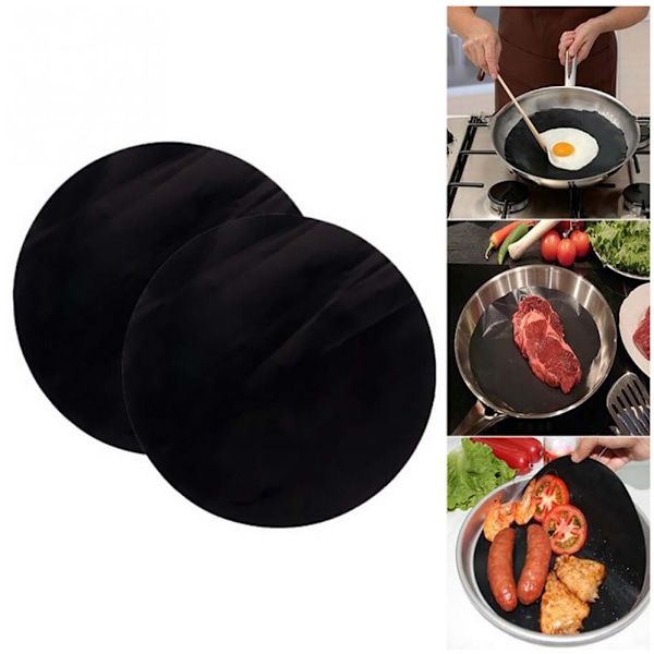 2-pack 24 cm rund non-stick högtemperaturspanna stekpanna foder ark matlagning wok ark pad för kök BBQ bakning